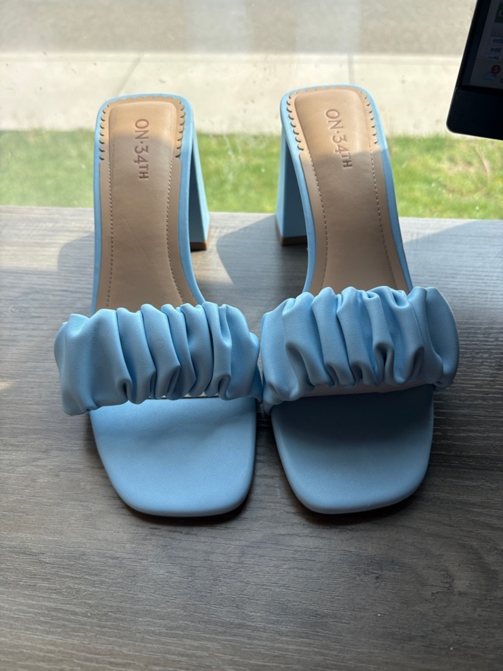 ON-34H Women's Sky Blue Ruched Slide Heels